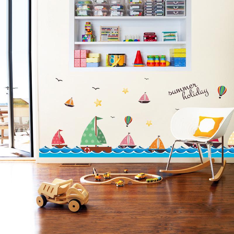 Sea sailing wall sticker Living room bedroom children's room corner decoration PVC sticker removable