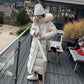 Korean Style White Duck Down Long Section Knee-waisted Real Fox Fur Big Fur Collar Down Jacket Women Trendy