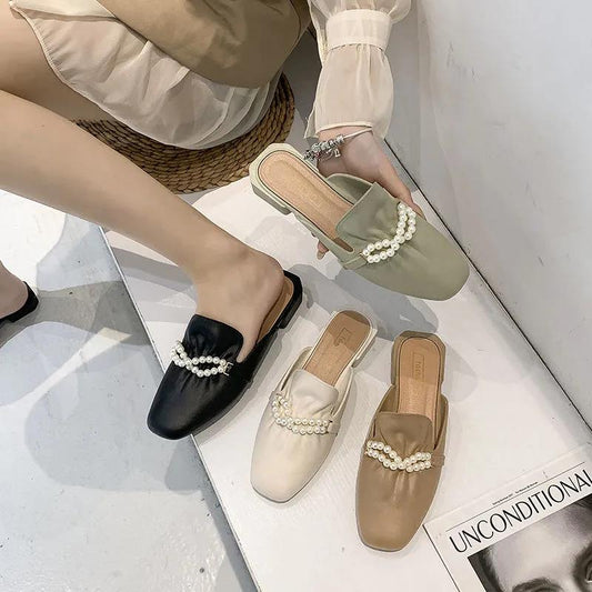 Ladies Summer Fashion Home Non-slip Slippers Wear Elegant Beach Shoes Trend Baotou Half Drag