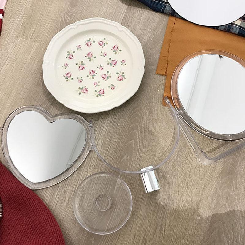 Lovely Heart-shaped Simple Transparent Love Makeup Mirror Double-sided Mirror Magnification HD Desktop Home Rotatable Mirror