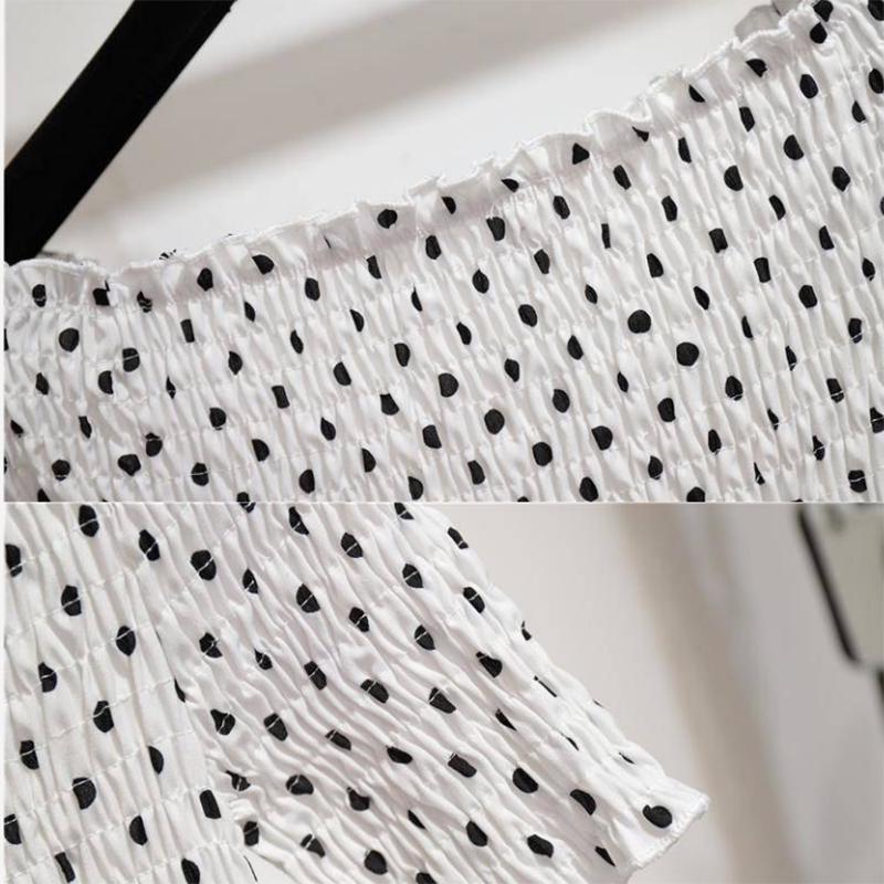 Fashion Women Plus Size Dress Summer Polka Dot Layered Dress Slash Neck Off-shoulder Dress Party