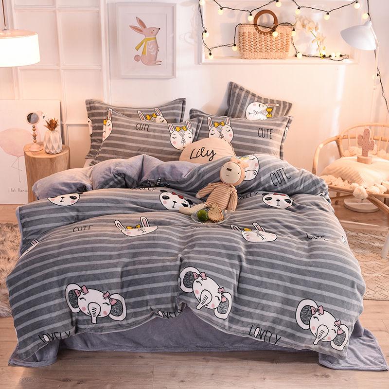 4pcs  Bedding Sets Bed Linen Plush Duvet Cover Flat Sheet Bedding Set Winter King  Queen Bed Set