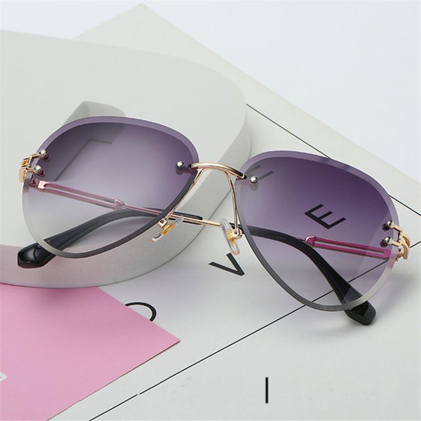 Rimless Sunglasses Women Fashion Designer Sun Glasses Metal Farme Gradient Shades Cutting Lens Famal