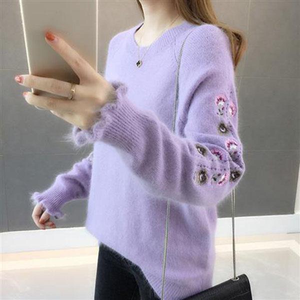 Autumn and Winter Fashion Round Neck Sweater Loose Long-sleeved Pullover Top Simple Style Women's Bottoming Shirt