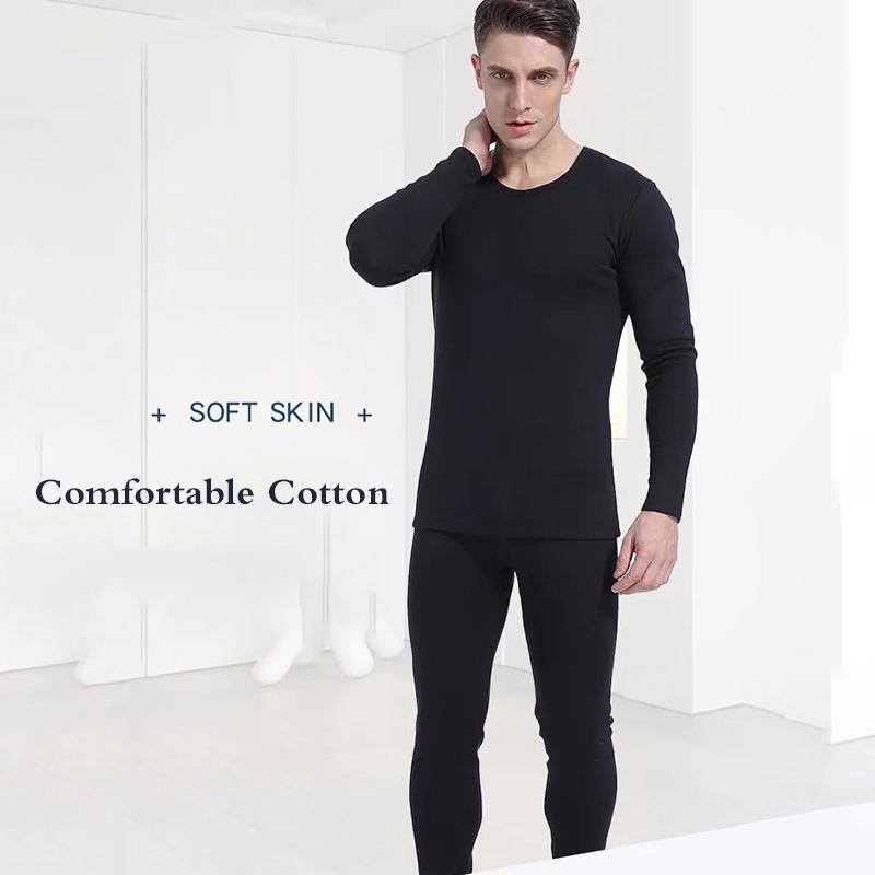 Tight Suit Thicken Plus Velvet O-neck Tops Pants Men Winter Thermal Underwear Plus Velvet Tops Pants Windproof Comfortable Soft Lining Long Sleeve