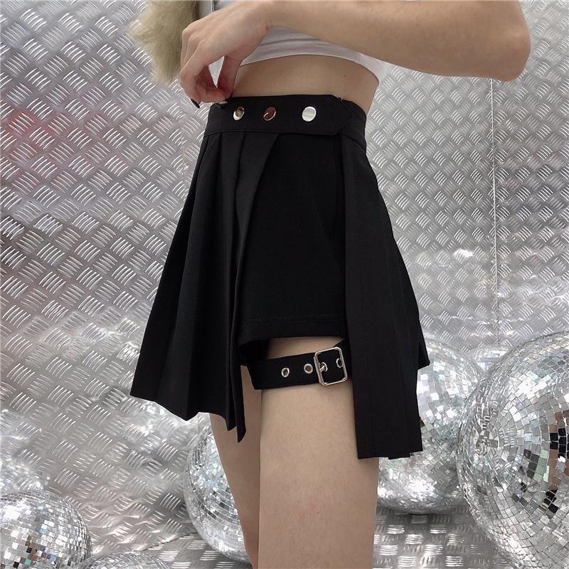 Gothic Pleated Skirt Punk Skirt Dark Series Fake Two-piece Leggings Ring Skirt Pants Irregular