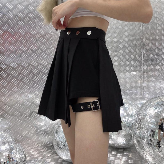 Gothic Pleated Skirt Punk Skirt Dark Series Fake Two-piece Leggings Ring Skirt Pants Irregular
