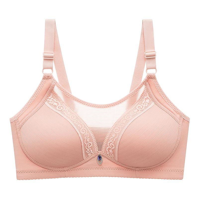 Larger Cup Comfortable Massage Inner Cup Without Steel Ring Traditional Thin Mold Cup Women's Lace Edge Breathable Thin Bra