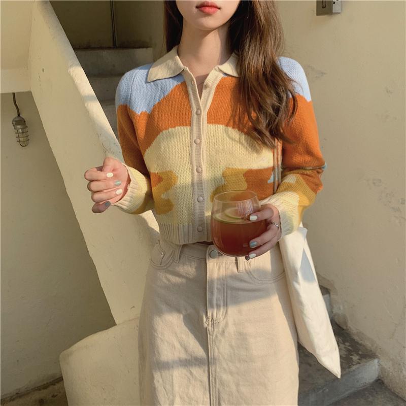 Women's Autumn Knit Cardigan Jacket Autumn Women's Short Long-sleeved Top Sweater