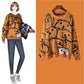 Winter Sweet Jacquard Pullover Sweater Women Loose Long Sleeve Knitted Round Neck Sweater