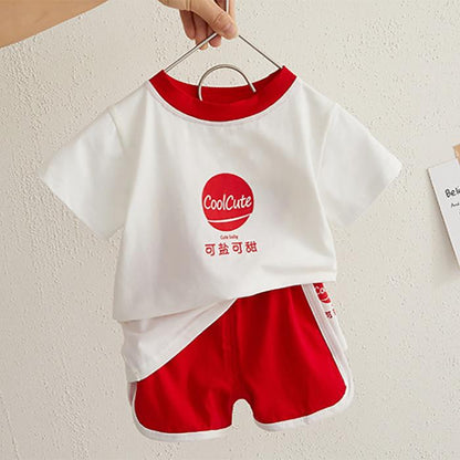 Kids Baby Girl and Boy Clothes Set Tops Solid Cartoon Short Sleeve Shirt Crop Pants Summer Casual Outfit Suit Girl and Boy 0-4Y