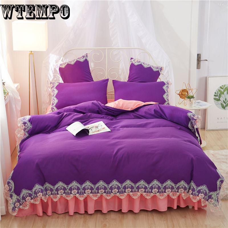 Princess Style Duvet Cover Set Cotton Bedding Sets Girls Cute Lace Bed Skirt Bedding Sets