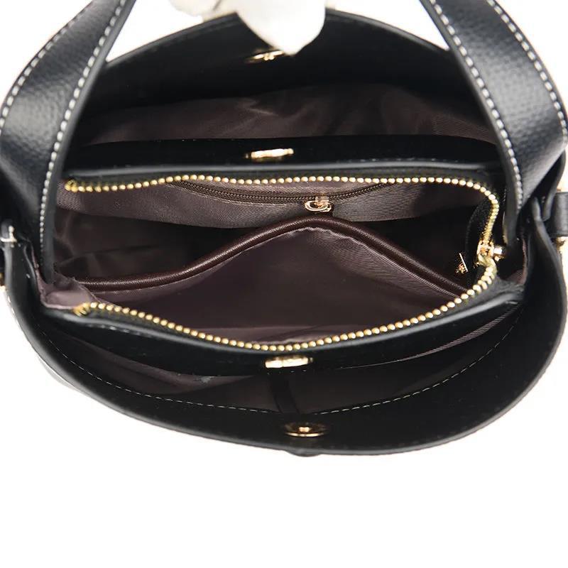 Real Cowhide Women Bucket Bag Casual Female Handbag Portable Multi-Layer Large Capacity Soft Surface 5 Colors