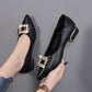 Real Soft Leather Shallow Mouth Thick Heel Pointed Toe Single Shoes Women Spring and Autumn All-match Rhinestone Flat Shoes