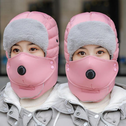 Hat Female Winter Cycling Windproof and Cold-proof Lei Feng Hat Male Thickened Warm Ear Protection Eye Protection Eye Breathing Hole Hat