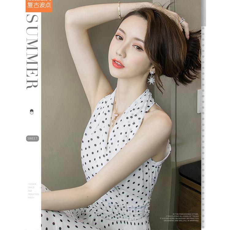 Sexy Polka Dot Dress Bohemian Sleeveless Maxi Dress Summer High Waist Bandage Halter Beach Sundress