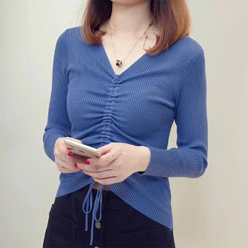 Women sweater sexy deep v-neck knitted loose long sleeve pullover sweater tops women