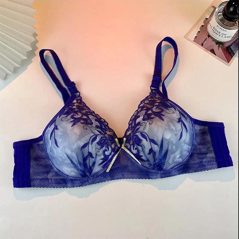 Sexy and Comfortable Gathering and Receiving Breast Adjustment Thin Section No Steel Ring Embroidered Women's Underwear Bra