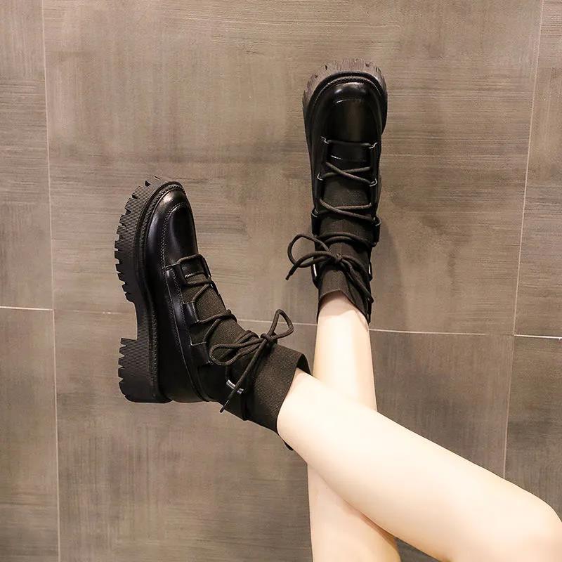 Martin Boots Summer and Autumn Thin Women's Boots Thick-soled Women's Boots Spring Single Boots Black Flying Knit Short Boots