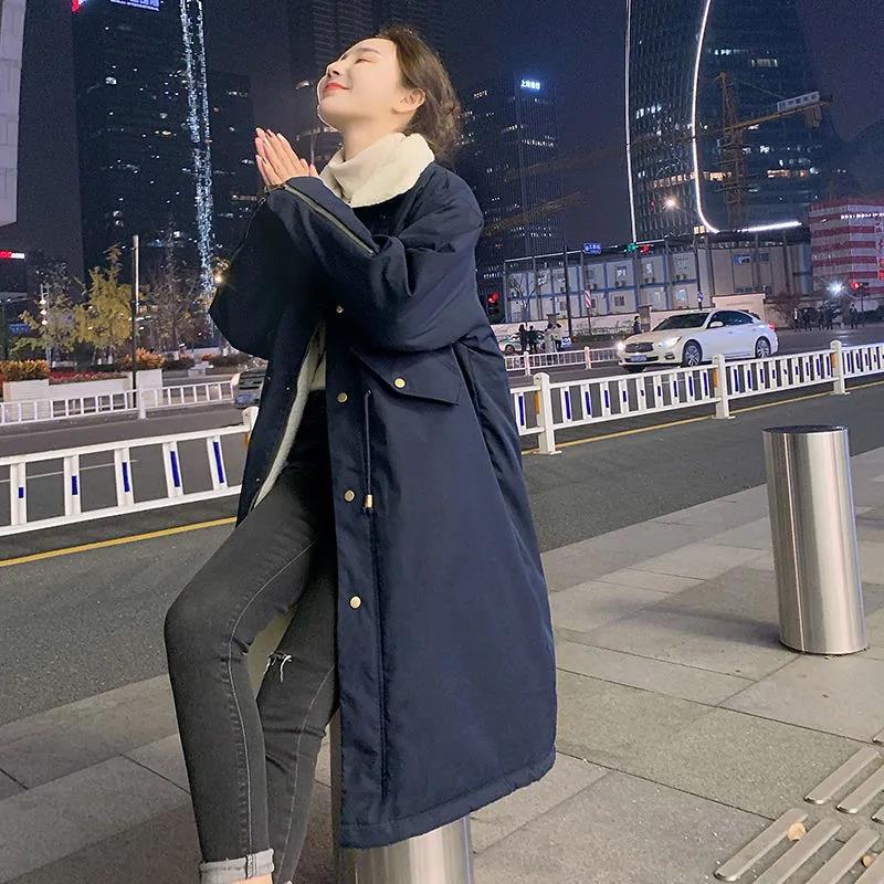 Lamb Velvet Padded Jacket Women's Length Over-knee Winter Korean Version Ins Hong Kong Wind Loose Plus Velvet Parka Padded Jacket