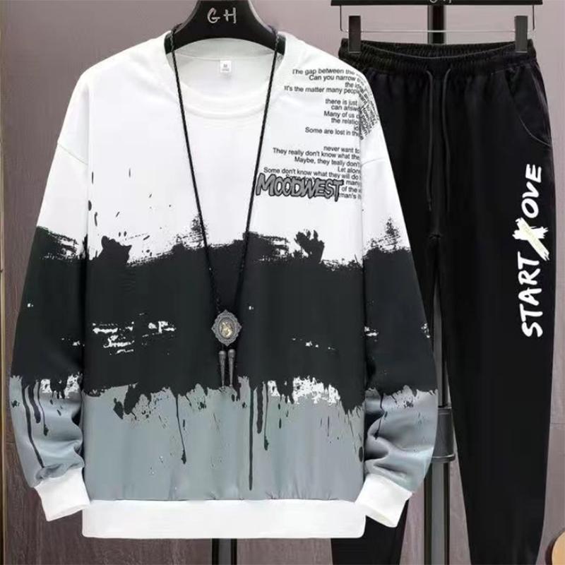 High-quality autumn and winter clothing plus velvet sports casual sweater suit men's trend ins loose all-match pants men