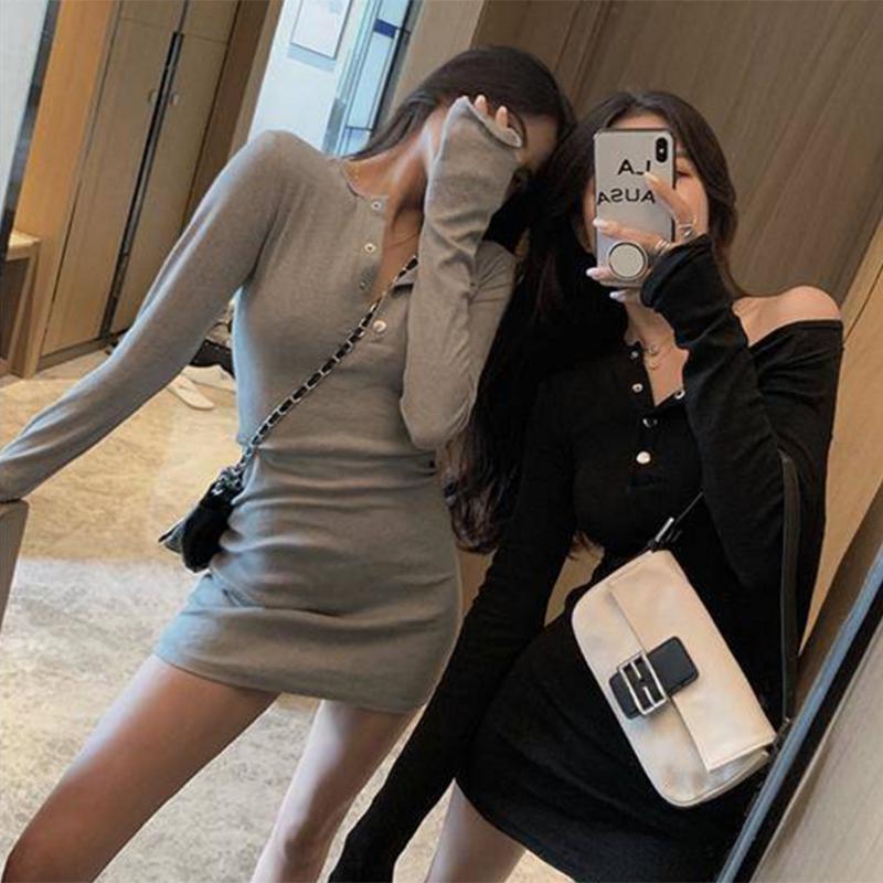 Pofulove temperament net red hip skirt was thin skirt sexy slim long-sleeved high waist dress