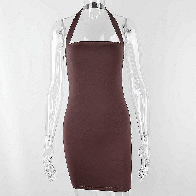 Summer Sexy One-line Neck Halter Strap Dress Female Bag Hip Short Skirt Slim Slim Tight Skirt Solid Color