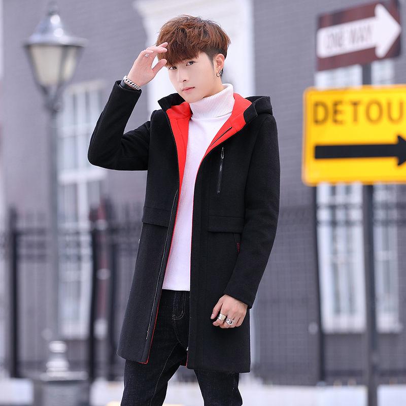 Men's Jacket 2019 Autumn Winter Trench Men Windbreaker Long Hooded Coat Wool Jacket Woolen Coat