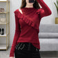 Women's Solid Color Lace Bottoming Shirt Fashion Off-the-shoulder Mesh Low Neck Bottoming Shirt Sexy Thin Knitwear