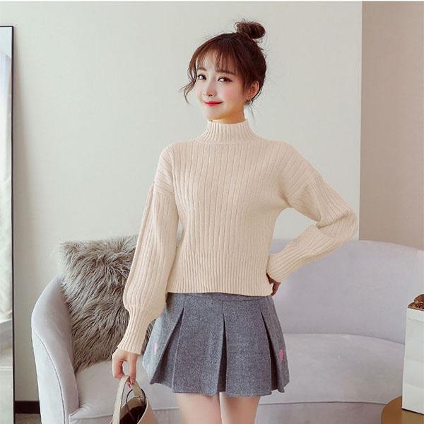 Turtleneck Pullover Bottoming Shirt Autumn and Winter Small Short Short Loose Thick High Waist Women's Knit Sweater