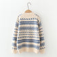 Autumn Winter Women Sweater Pullover Knit Jumpers Casual Loose Striped Pull Korean Knitwear Top Girls Student Retro Vintage Sweater Short Warm O Neck