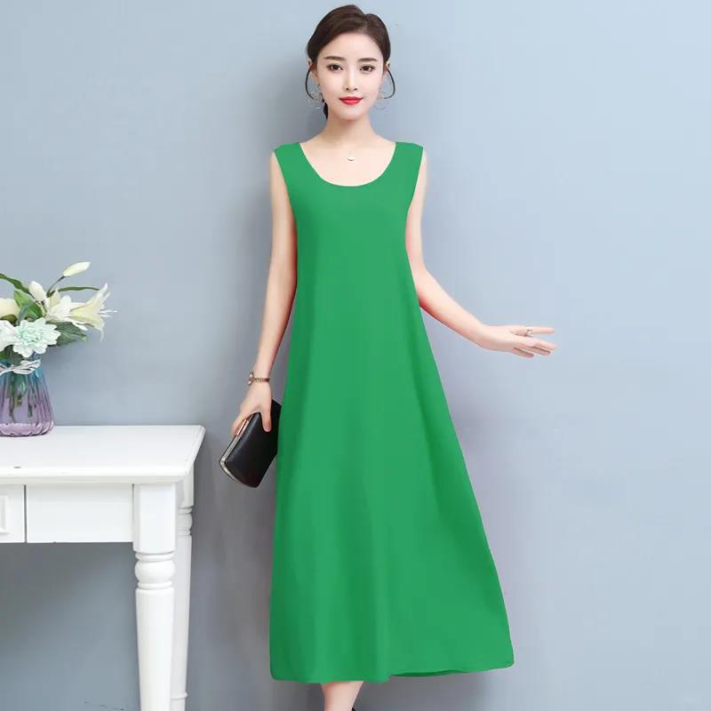 Women's Sleeveless Long Dress Round Neck Casual Loose Party Maxi Dress Bottoming Dress