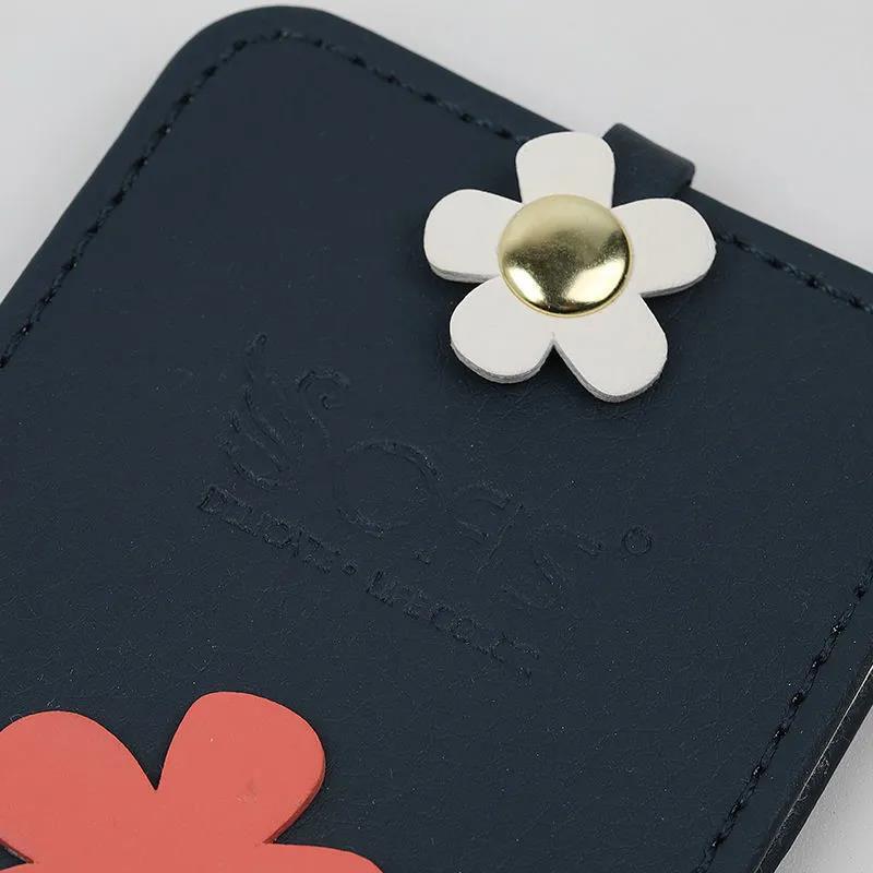 Portable HD Thin Makeup Mirror PU Ladies Hand-held Collapsible Must-have Makeup for Travel Appointment Flower Patton