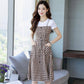 Plaid Dress Female Summer Over The Knee Suspender Skirt Waist Small Fresh A-line Skirt Waist Slimming Round Neck Short-sleeved Simple Dress