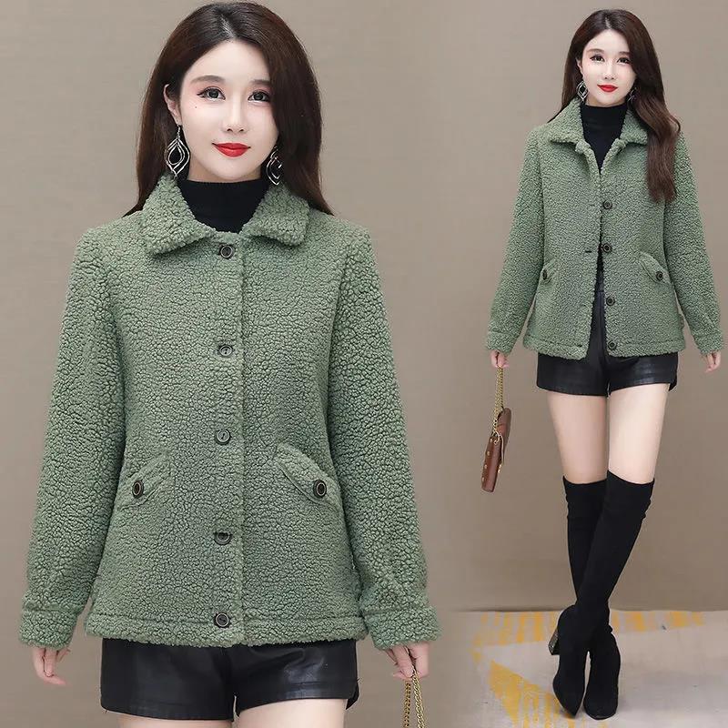 Mid-length Winter Ladies Lapel Lamb Velvet Jacket Thickened and Enlarged Loose Long-sleeved Plush All-in-one Jacket