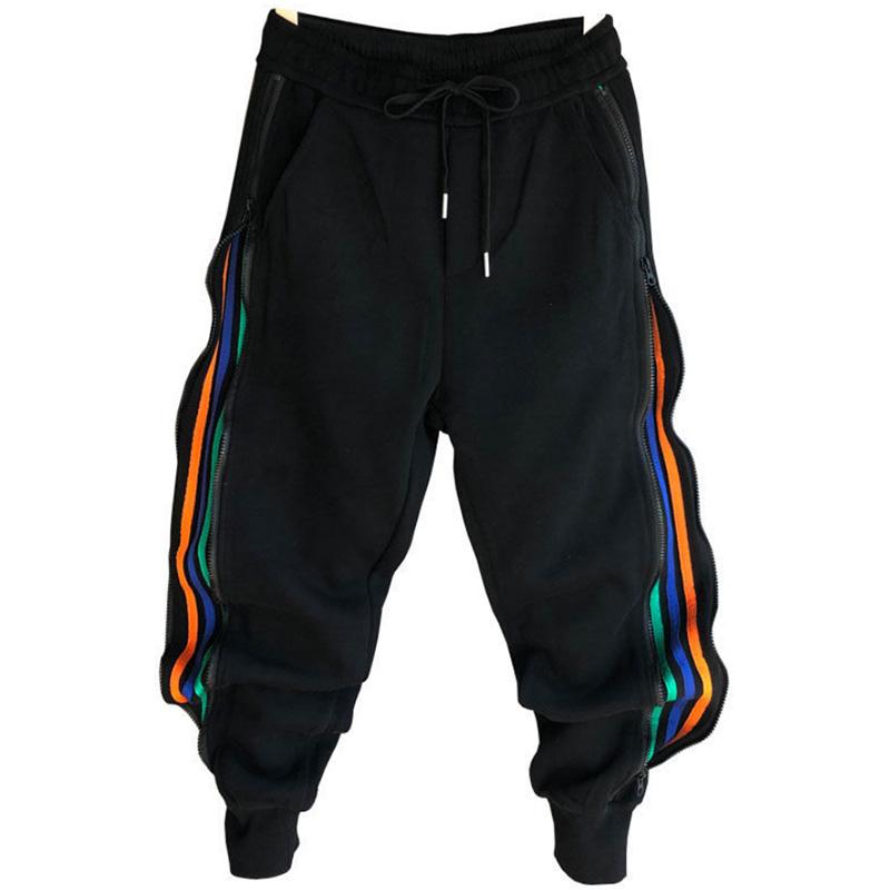 Harem Casual Pants Men's Striped Nine-point Sports Pants Loose Leggings Sweatpants Trend Zipper Pencil Pants