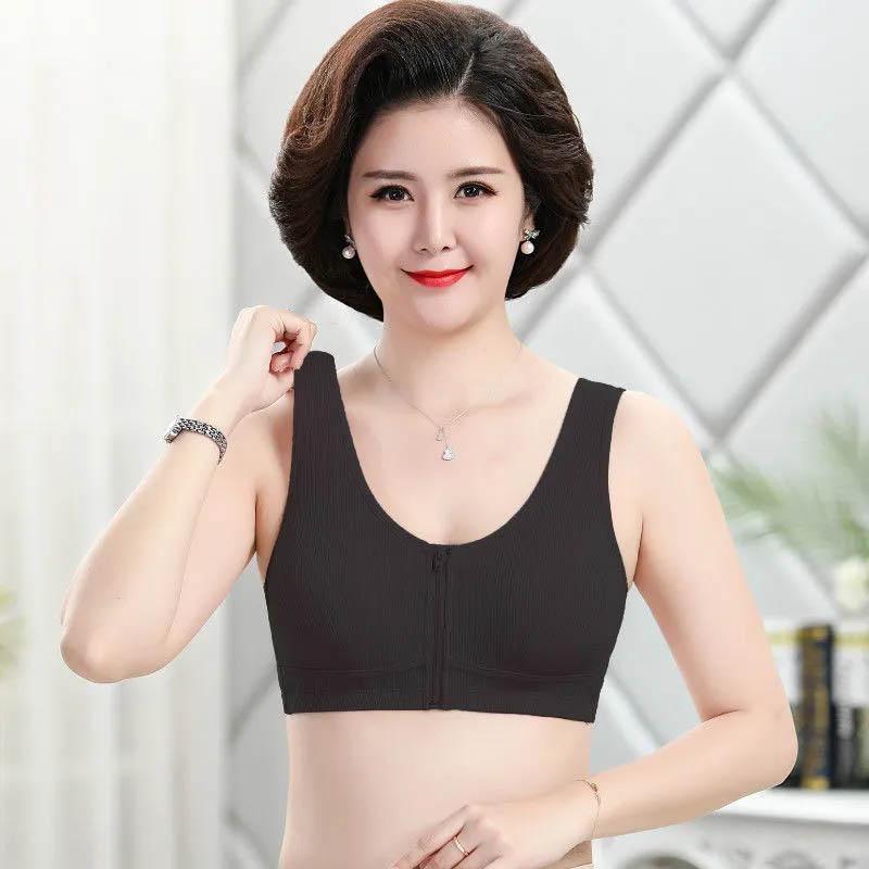 Large Size Zipper Front Buckle Gathering Underwear Thin Simple Glossy Full Cup Cotton Tank Top Bra