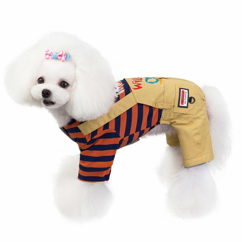 Puppy Dog Cat Clothes Winter Clothing Warm Four-legged Clothing Pet Autumn and Winter Thickening Cotton Coat Striped Overalls Jacket Pet Outwear