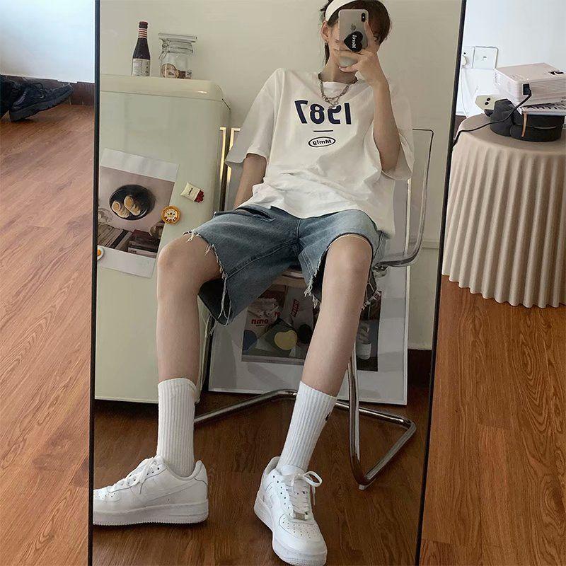 WTEMPO Ripped Denim Shorts Skirt Women Jeans Elastic Waist Loose Wide Leg A-line Office Club Casual Party Dates Vocation