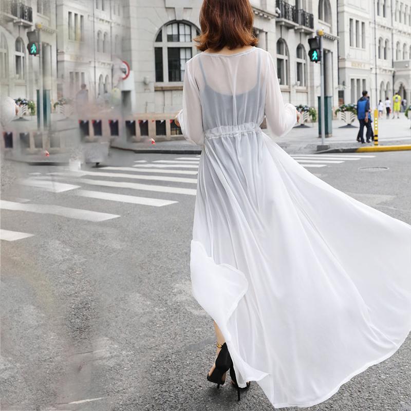 Women's Ethnic Style Sun-Dress Mid-length Plus Size Shawl Loose Outer Chiffon Cardigan Thin Coat Beach