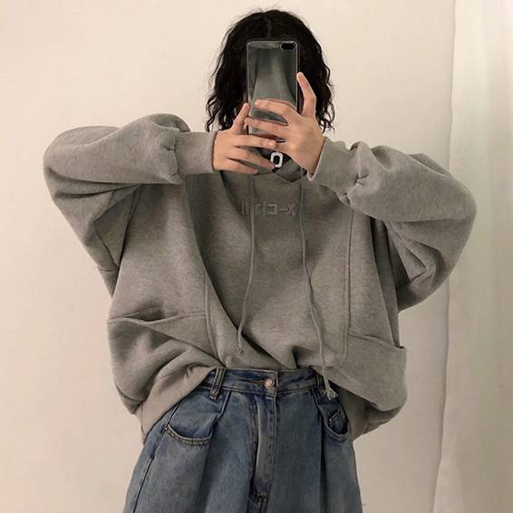 Women Fashion Autumn Winter Thickened Loose Hoodies High Collar Letter Embroidery Oversize Pullover