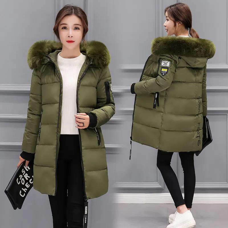 Winter Clothes Korean Style Cotton-padded Jacket Women's Big Fur Collar Coat Slim-fitting Cotton-padded Coat Mid-length Padded Jacket Trendy