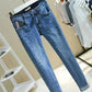 Women's Spring and Summer High Waist Jeans Korean Style Pencil Pants Ripped Jeans Student Pencil Nine-point Pants