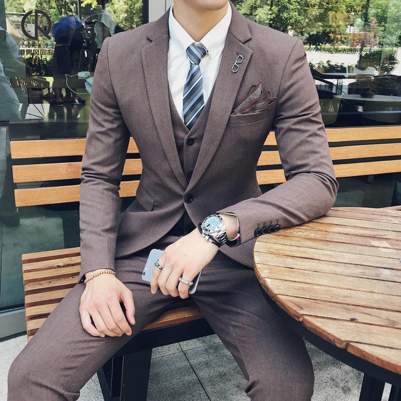 Business Casual Jacket Pants Vest Inch Shirt Four-piece Suit Slim Suit Groom Handsome Wedding Dress Male Fashion Solid Color Suit