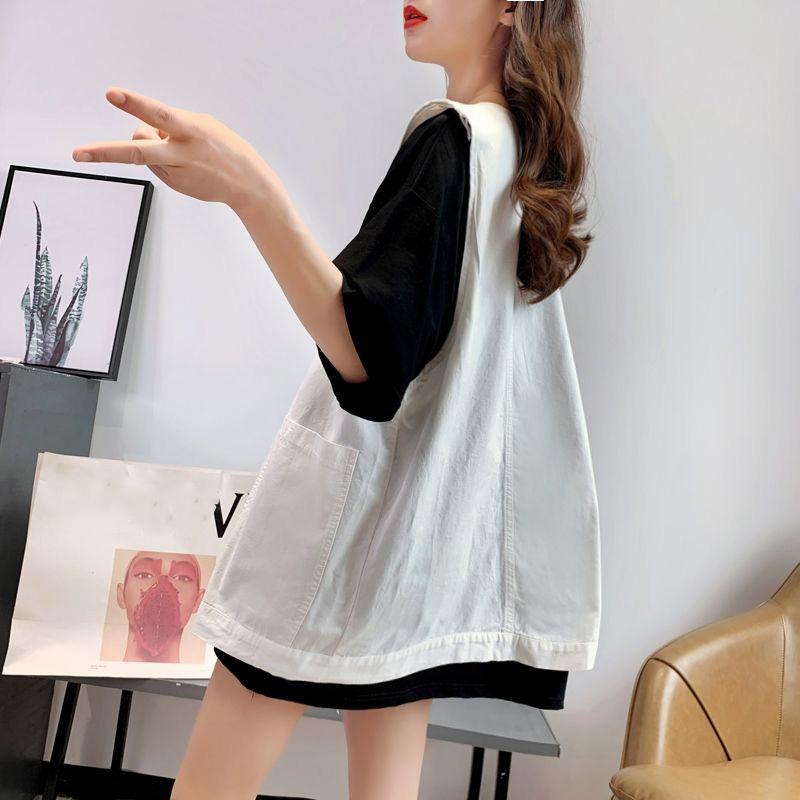 Big Pocket Solid Color Women's Vest Sleeveless Spring and Summer Loose Casual Waistcoat