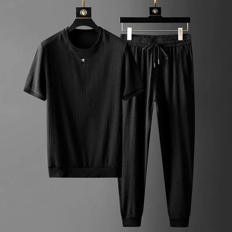 High-end Refreshing Short-sleeved Casual Short-sleeved Men's Summer Quick-drying Thin Ice Silk Sports Suit Men