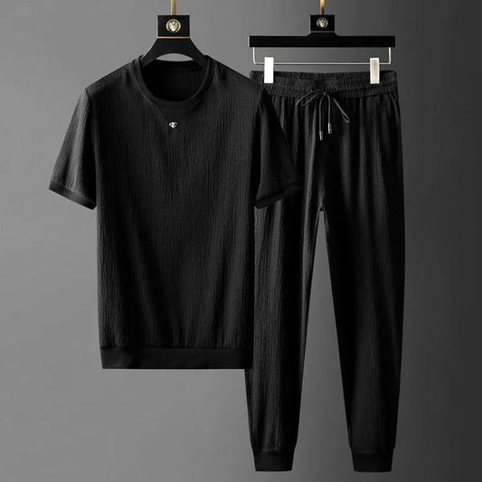 High-end Refreshing Short-sleeved Casual Short-sleeved Men's Summer Quick-drying Thin Ice Silk Sports Suit Men