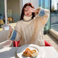Korean Version of Thick Color-blocking Twist Turtleneck Sweater for Female Students Sweet and Versatile Pullover Sweater
