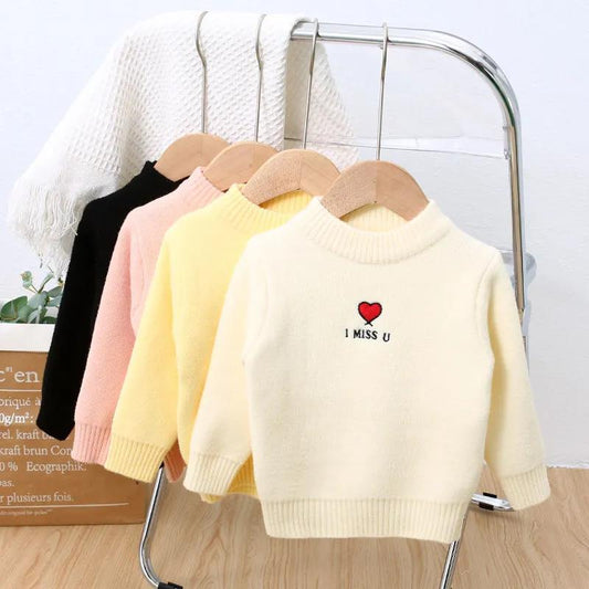 Children's Sweater with Cashmere Solid Color Pullover Letter Little Children's Clothing Girl Baby Sweater One Piece Cashmere