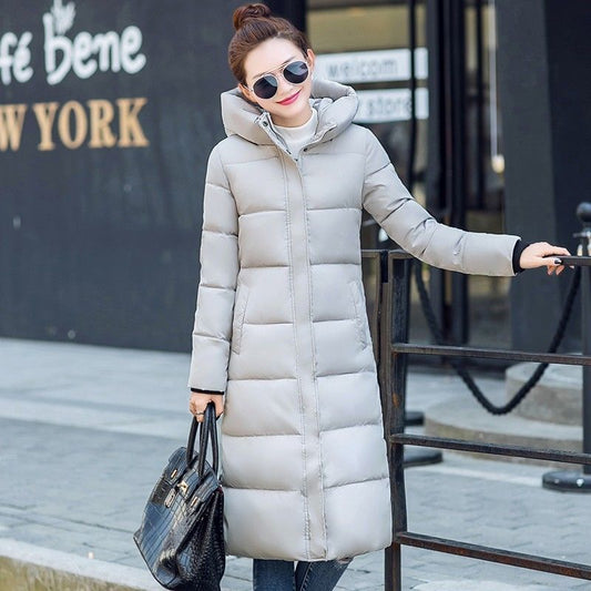Winter Fashion Trend Slim Slimming Korean Style Cotton-padded Jacket Women Knee-length Mid-length Thick Warm Down